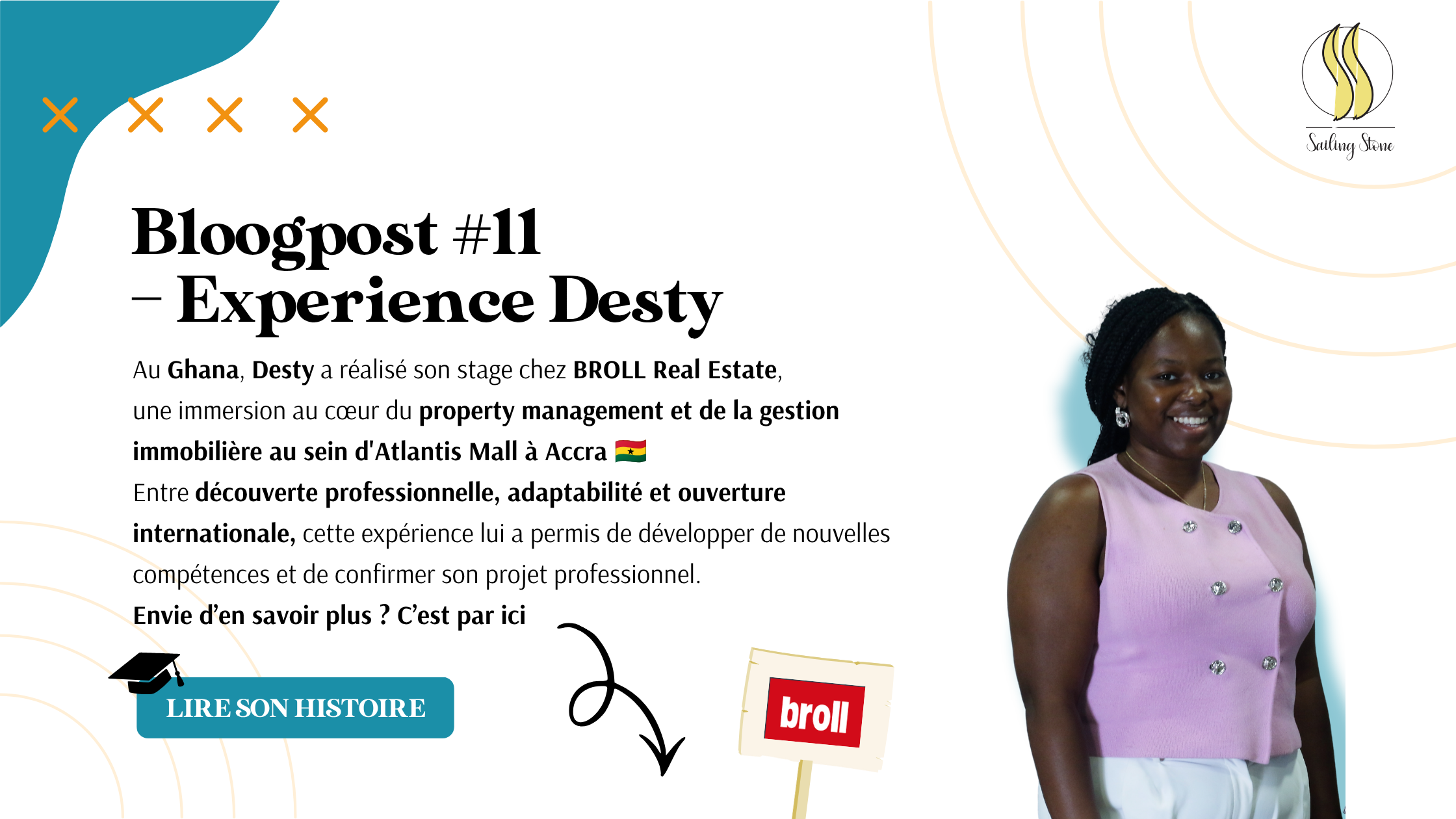 Desty participant au programme Cap sur le Ghana de Sailing Stone lors de son stage chez BROLL Real Estate à Accra, Ghana
